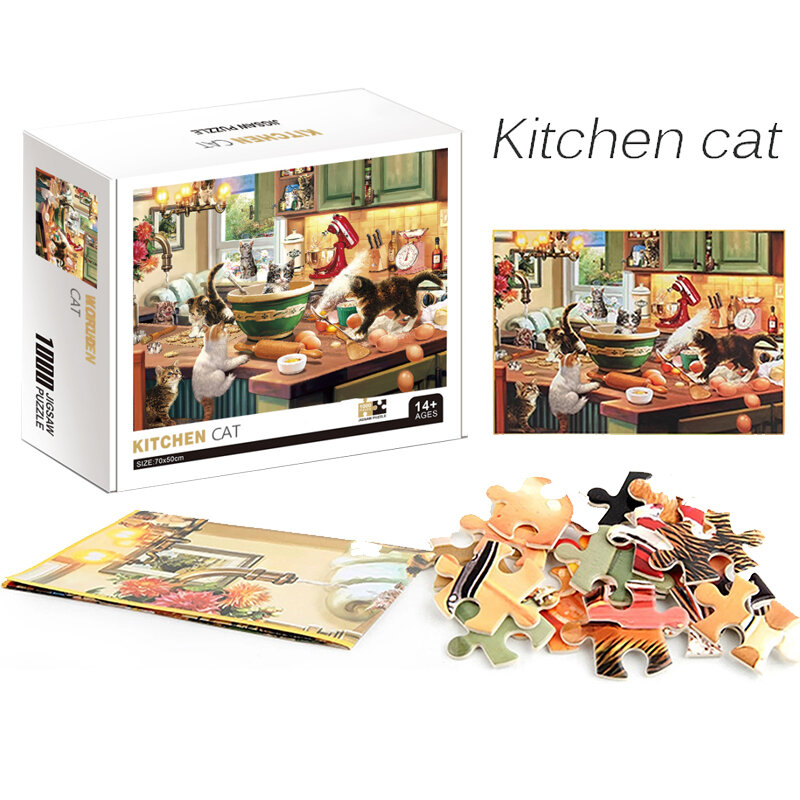 50x70cm 1000 pçs quebra-cabeça brinquedo jogo cérebro dificuldade inferno desafio jigsaw papel atacado cozinha gato desenvolvimento brinquedos presente