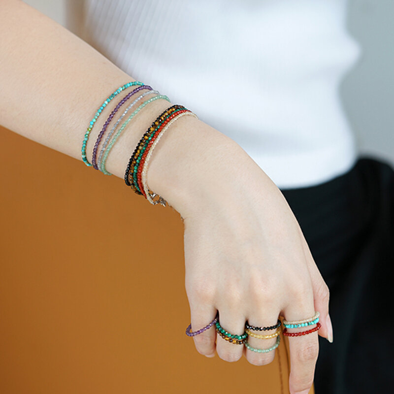 Bracelets de perles en pierre naturelle pour femmes, chaîne minimaliste faite à la main, mode coréenne, bijoux d'amitié, 2MM