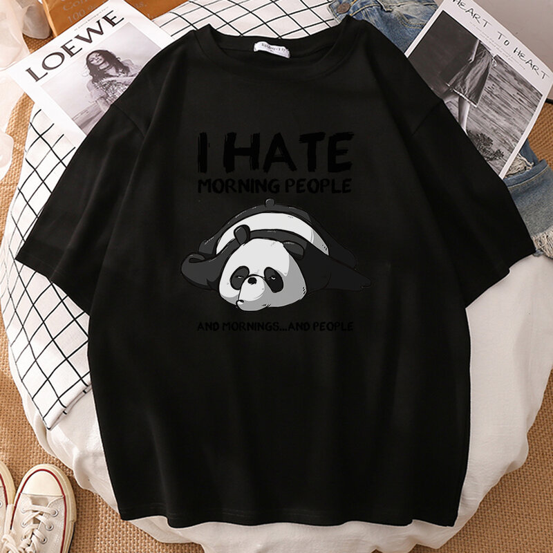 Camiseta holgada con estampado de Anime para hombre, camiseta informal con estampado de Panda perezoso I Hate Morning People, playera holgada a la moda para hombre