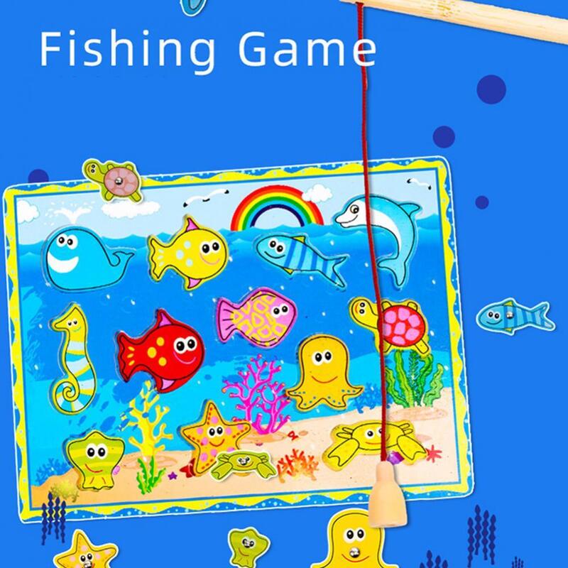 Children Wooden Magnetic Fishing Game Board Jigsaw Puzzles Interactive Play Toy