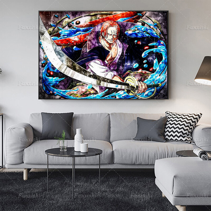 Affiches d'anime One Piece Shanks, peinture abstraite, aquarelle, imprimés d'art mural, toile, images modulaires, décor de maison pour salon de garçon