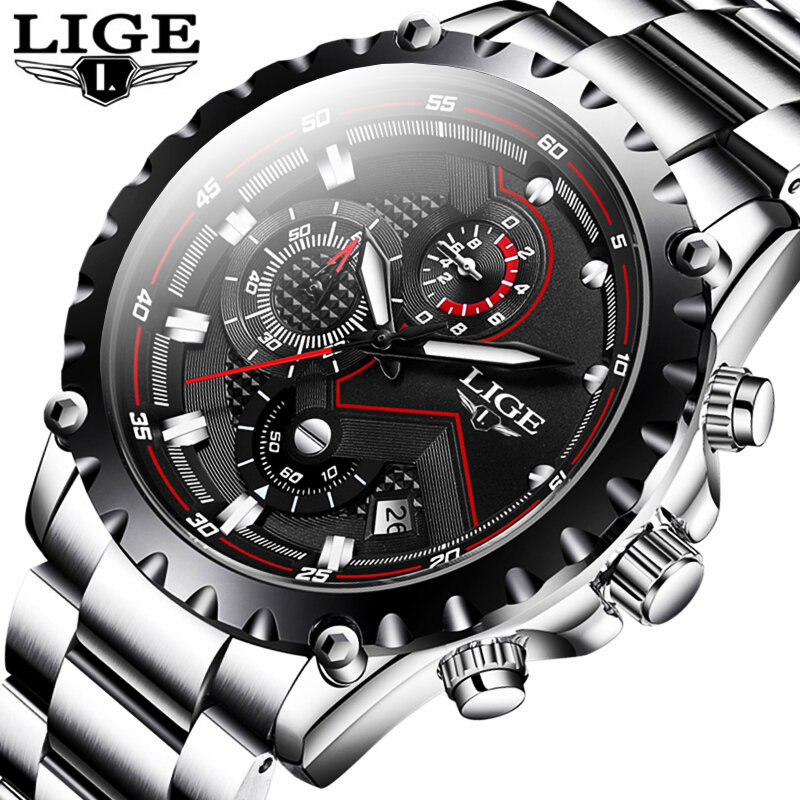 LIGE Watch Men Fashion Sport Quartz Clock Mens Watches Top Brand Luxury Full Steel Business Waterproof Watch Relogio Masculino