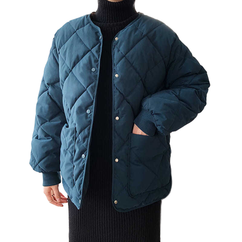 Jaket Mantel Panjang Wanita Argyle Longgar Hangat Tebal Chic Kasual Parka Wanita Kancing Sebaris Lengan Panjang Musim Dingin 2021