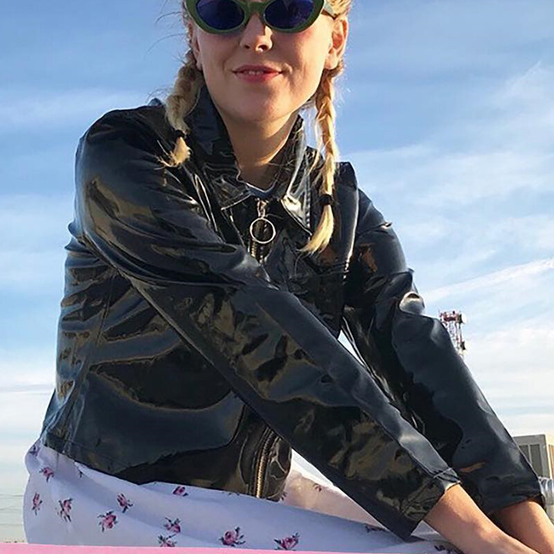 Punk Style Black Faux Leather Short Jackets Coats Women Autumn New Retro Personality Pu Tops Hip Hop Girls Round Zipper Coats
