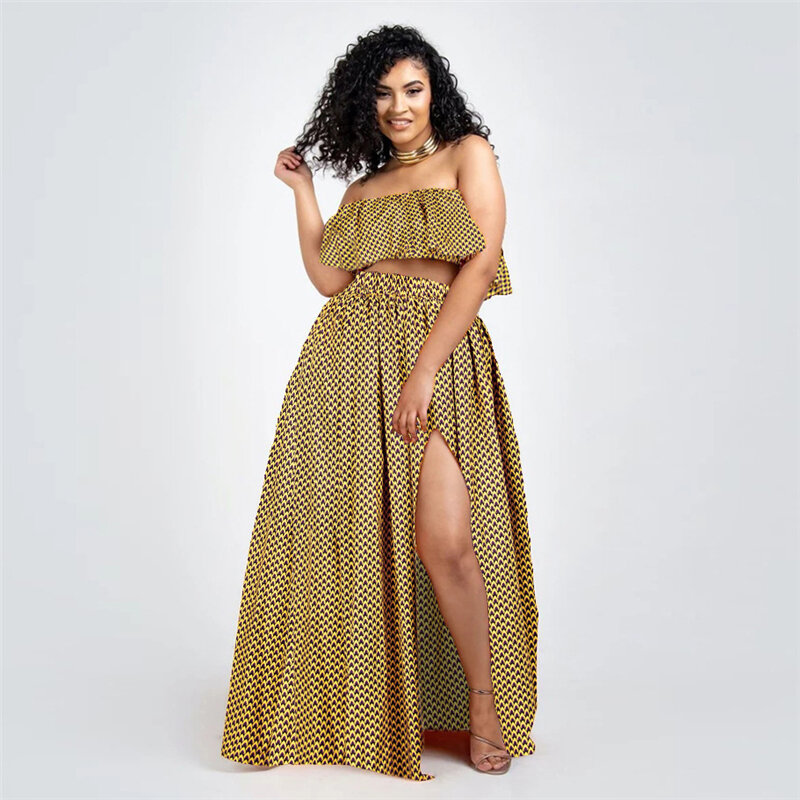 2020 뉴스 앙카라 스타일 아프리카 옷 대시 키 인쇄 탑 스커트 패션 깃털 파티 아프리카 여성 드레스 가운 Africaine