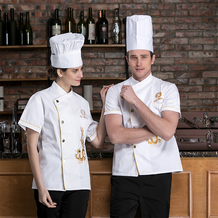 Unisex restaurante cozinha chef uniforme camisa respirável chef jaqueta funciona roupas por atacado branco único-breasted mangas curtas