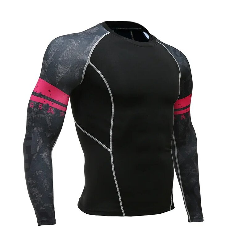 Camiseta informal para hombre, camisa deportiva de compresión de secado rápido, para Fitness, correr, MMA, gimnasio, medias Rashguard