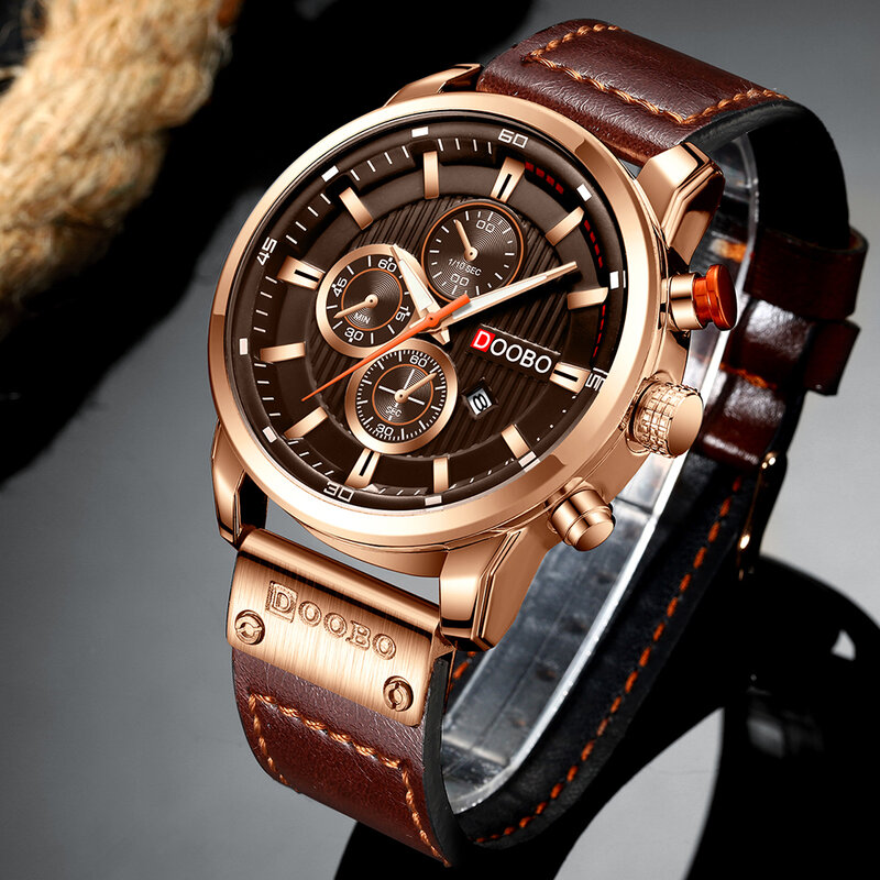 DOOBO – montre de sport analogique en cuir pour homme, marque de luxe, horloge à Quartz, D042