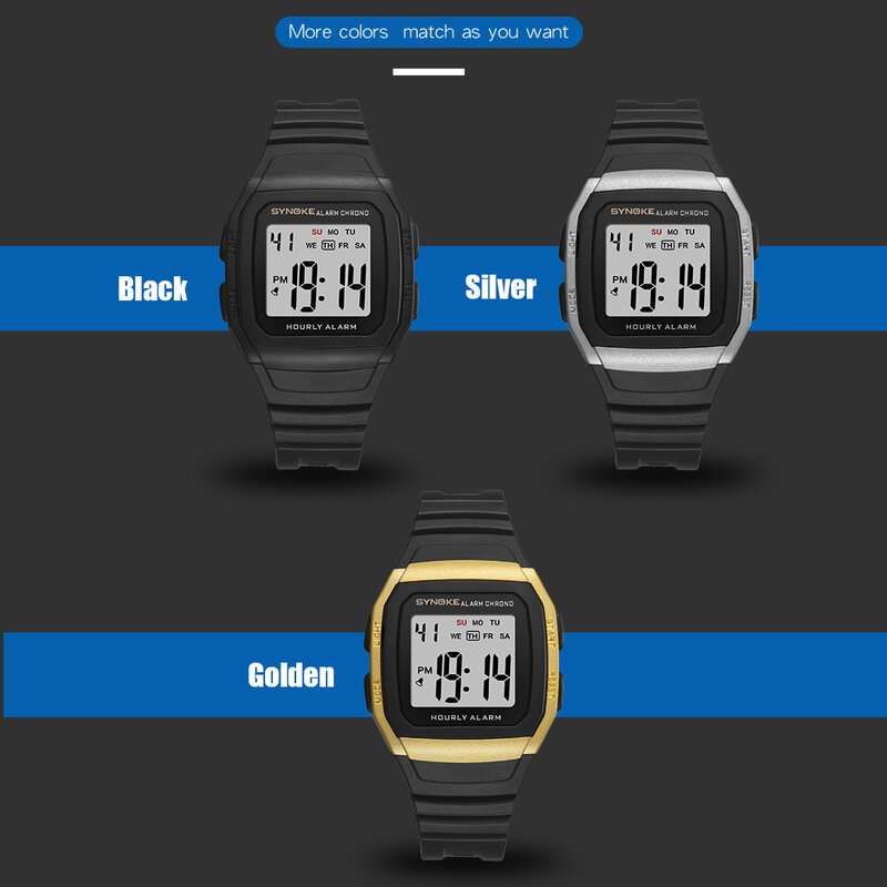 SYNOKE-Relojes digitales cuadrados para Hombre, pulsera deportiva resistente al agua con LED, antigolpes, informal, con esfera grande, electrónica