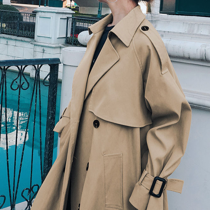 트렌치 여성 프랑스어 기질 가을 패션 디자인 빈티지 튜닉 새시 느슨한 Retros 더블 브레스트 윈드 브레이커 여성 Y2K