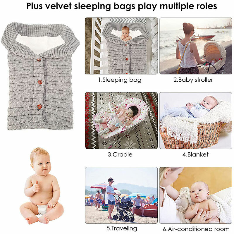 Зимний вязаный флисовый мешок для сна для новорожденных, сумка-конверт для детской коляски, одеяло для новорожденных мальчиков