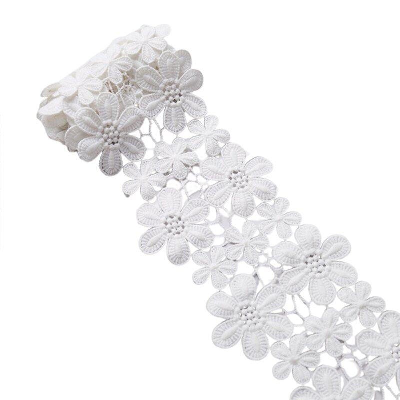 X3UE Putih Buatan Tangan Renda Perhiasan Kain Perca Bahan Renda Pita DIY Jahit Garmen Aksesori Buket Renda Pita Taplak Meja