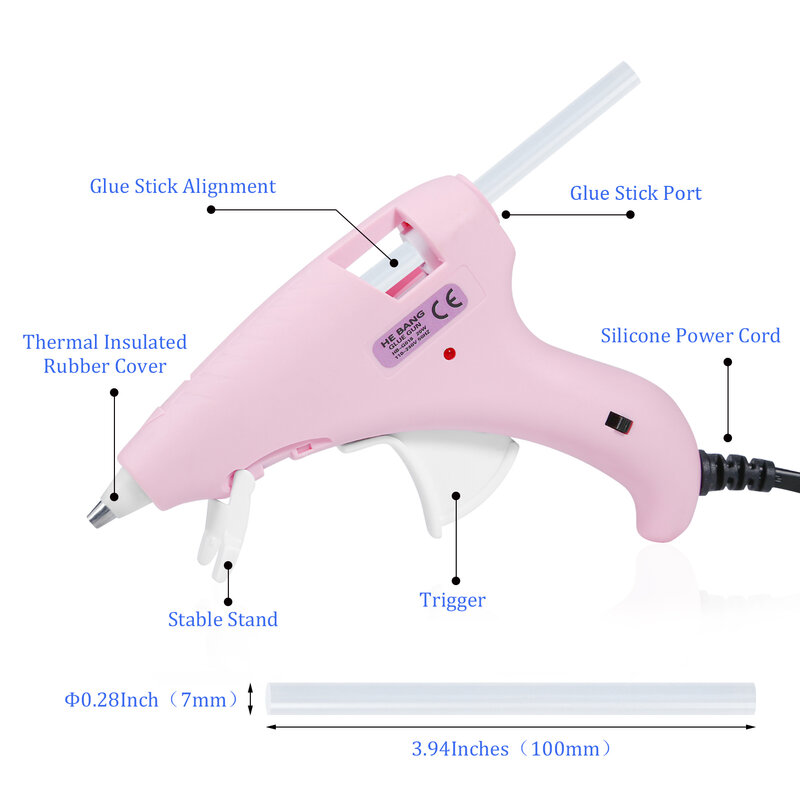20W*30pcs Sticks Pink Color Macaron Hot Melt Glue Gun Handy Heater Silicone Mini Guns Armas Power Tools Home DIY Quick Repairs