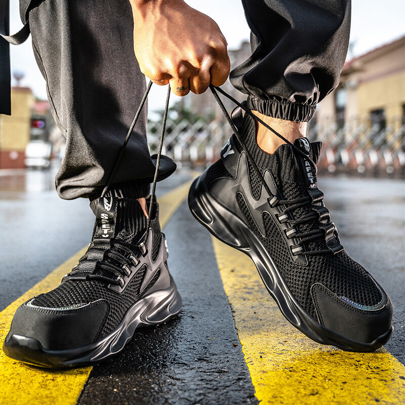Waliantile respirável segurança sapatos de trabalho botas para homem masculino aço toe cap indestrutível botas de trabalho anti-deslizamento botas de segurança