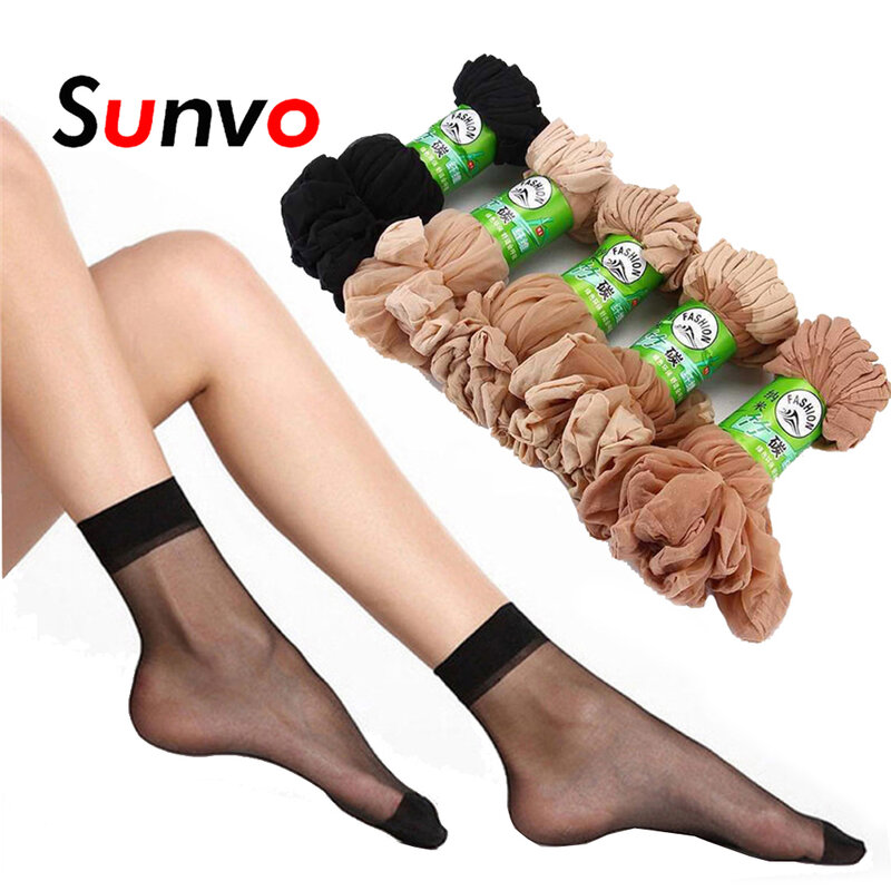 Sunvo ultra-fino sexy meias sapatos femininos inserção confortável gaze transparente elástico de seda curta meias de seda tornozelos femininos