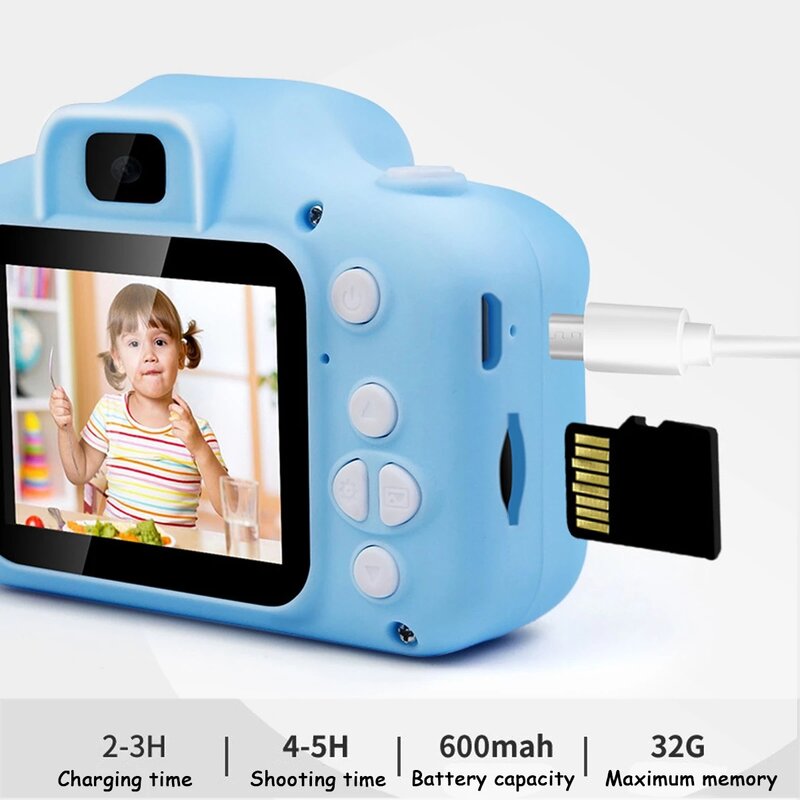 Mini kamera HD zabawki 2 Cal ekran HD cyfrowa kamera wideo rejestrator czasowy strzelanie kamera sportowa podwójne aparaty dla dzieci 32GB aparat zabawkowy