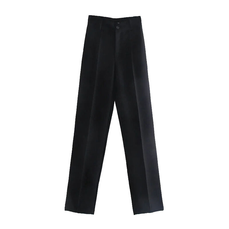 Pantalones rectos elegantes para Mujer, ropa de oficina, Vintage, de cintura alta, con cremallera