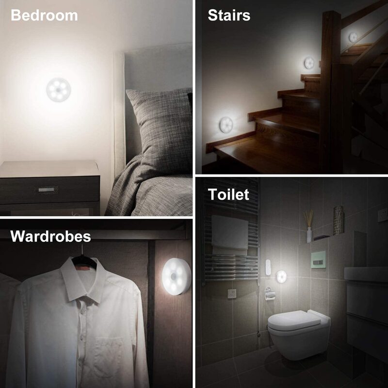 Luz led pir sensor de movimento noite lâmpada quente branco sob armário armário armário quarto cozinha escadas iluminação led puck luzes