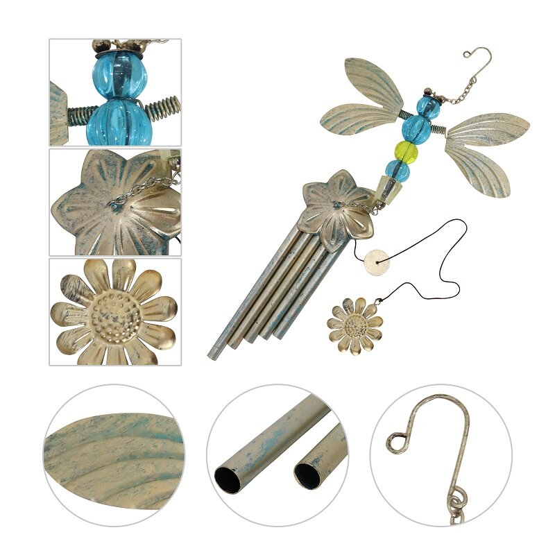 Dragonfly Wind Chimes Garden Hanging Decoration Metal Wind Chime with S Hook Wind Bell Memorail Gifts for Indoor Yard Home