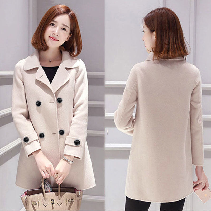 Otoño Invierno nuevo de Lana abrigo de las mujeres MEDIADOS DE-longitud coreano elegante Slim abrigo de lana Casual mujer de talla grande ropa R695
