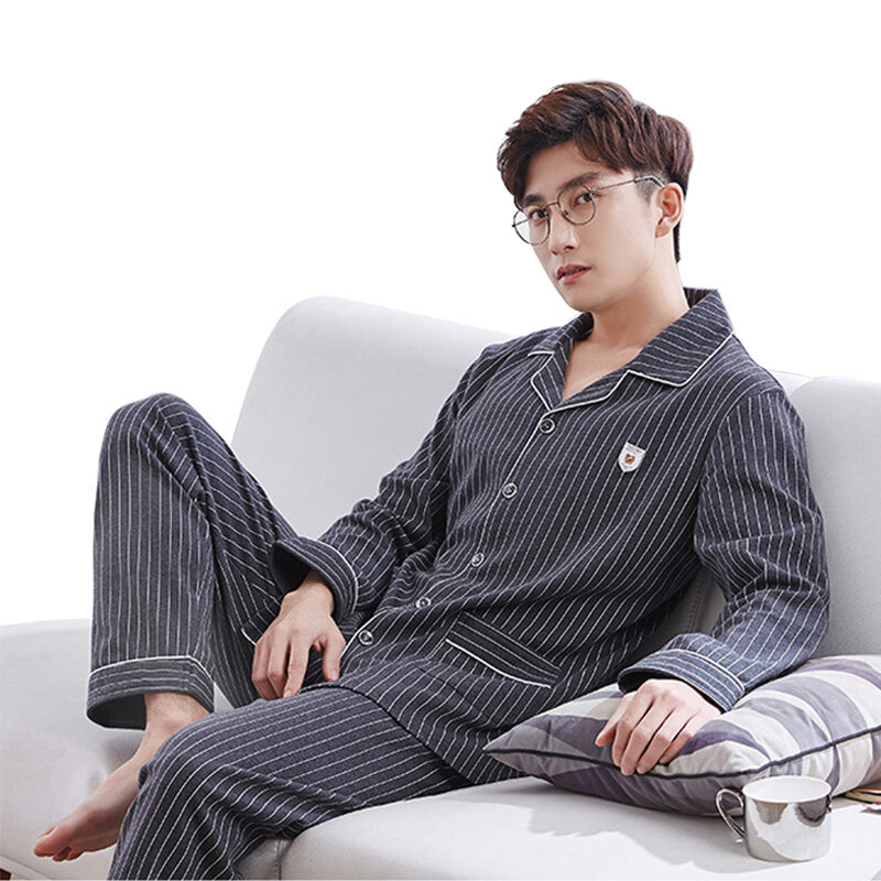 Men's Pajamas Sets Winter Pure Cotton Man Pyjamas Fashion Plaid Sleepwear Long Sleeve Home Clothes For Male Fall Clothes Suit