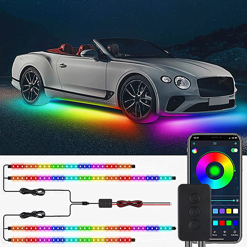 자동차 Underbody 네온 불빛 유연한 LED 스트립 라이트 자동차 언더 글로우 램프 APP 제어 흐르는 RGB 주변 분위기 램프