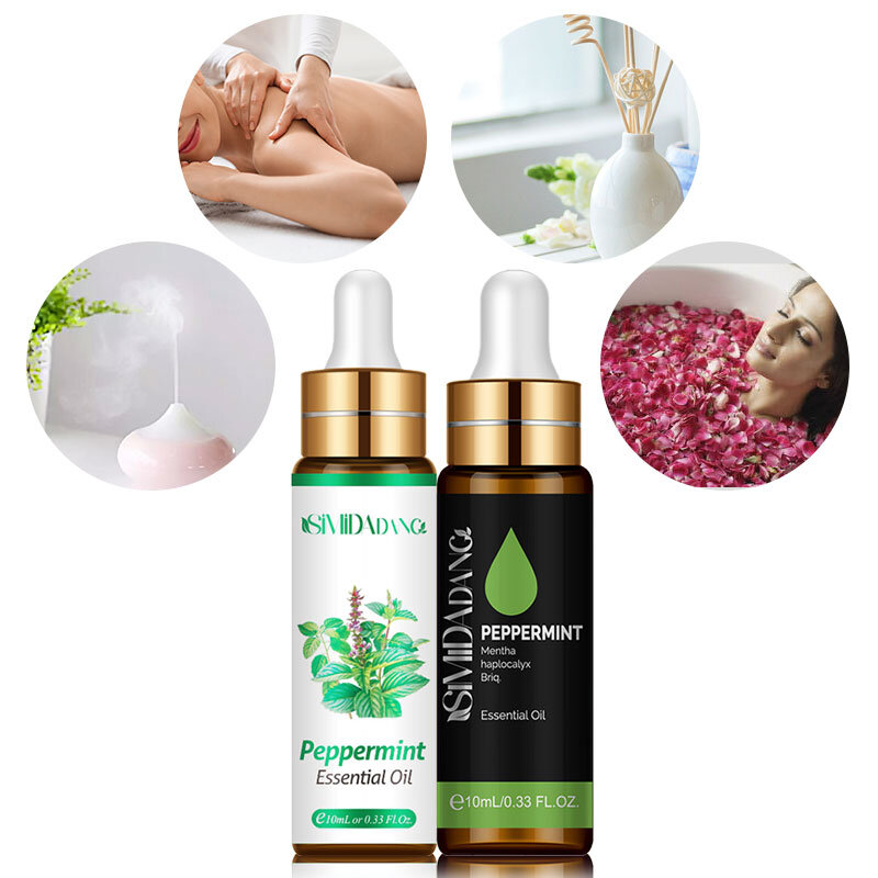 Huile essentielle de menthe poivrée avec compte-gouttes, huile de Massage rafraîchissante pour améliorer la peau, huile de cuticule, soins capillaires, huiles d'aromathérapie, 10ML