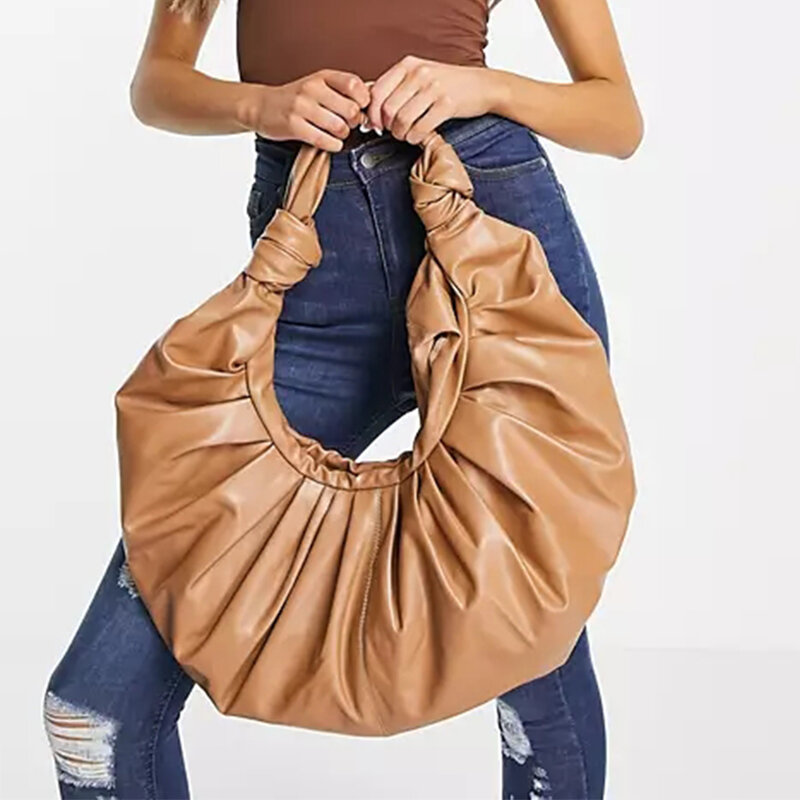 Zima w stylu Vintage Ruched kobiety torebki moda Retro plisowane panie torby na ramię duża Half Moon kobiet dużego ciężaru Hobo dziewczyny torebka nowy