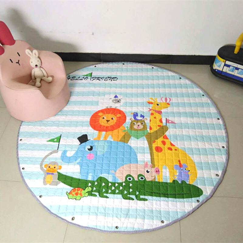 Детский игровой коврик, хлопковый мягкий развивающий коврик для младенцев, сумка для хранения, Детский ковер-пазл, круглый детский коврик с изображением животных
