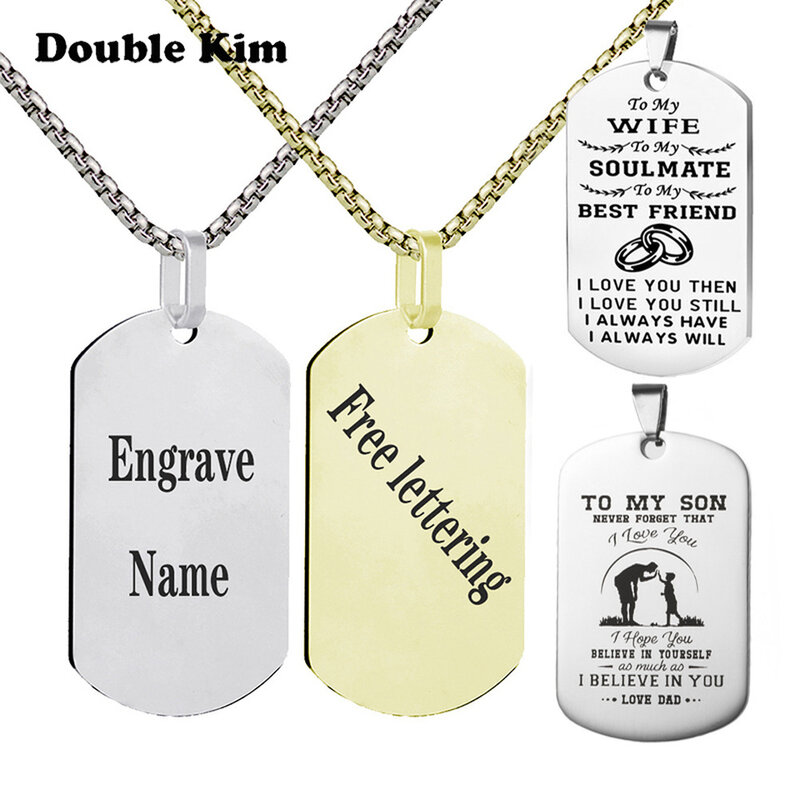 Engrave Dog Tag Pendant Necklaces Men Custom Stainless Steel Pendants Military Army ID Tag Necklace Jewelry Classic Gift