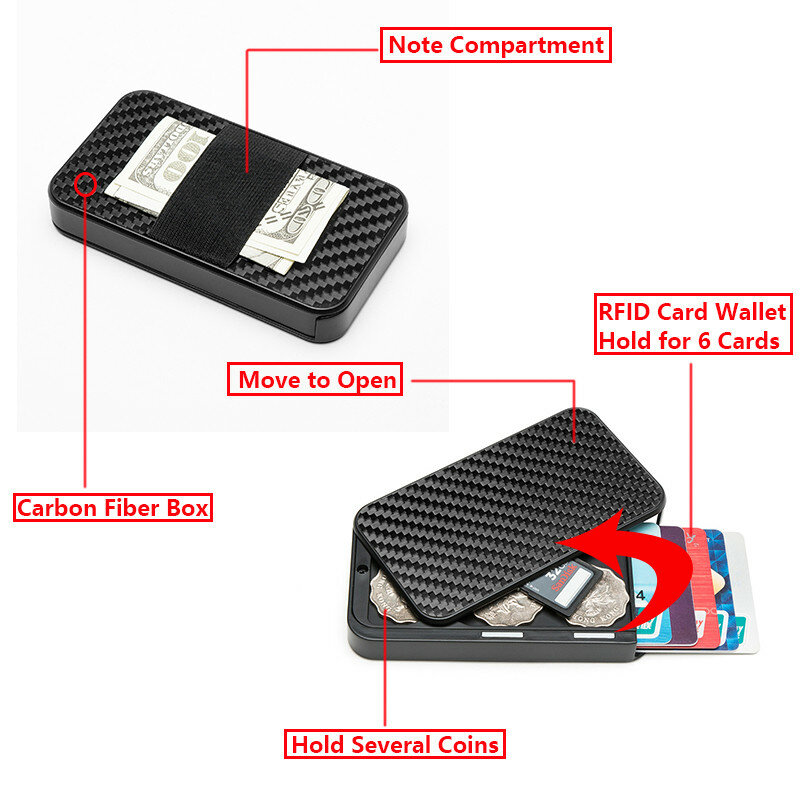 BISI GORO Men Wallet Carbon Fiber Aluminum Case Box Office Card Holder RFID Card Holder Security Smart Wallet Cartera Tarjetero