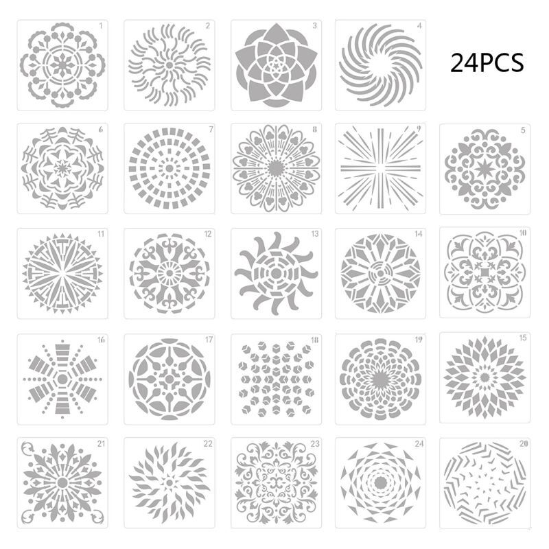 24 Q81F pçs/set Desenho Mandala Pintura Template Stencil Embossing Scrapbooking DIY