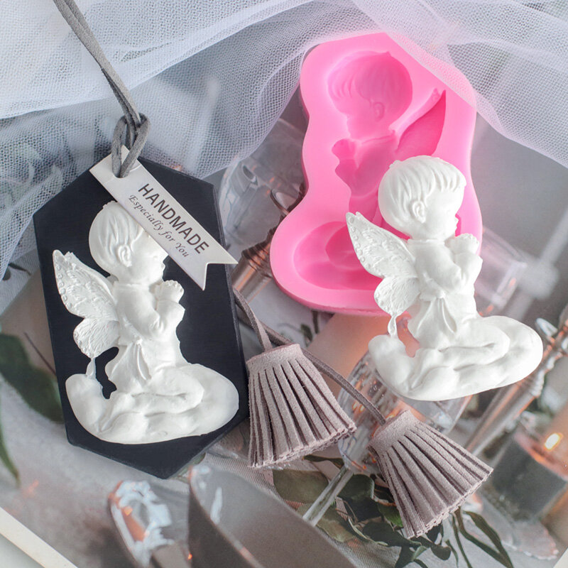 Little Angel Boy Blessing Bake Silicone Mold Turn Sugar Cake Scented Plaster DIY Car Incense Stone Decoration SQ0069