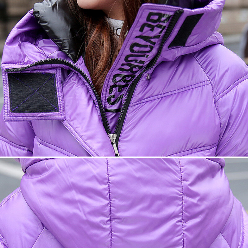 Shiny Gesicht Unten Padded Jacke Frauen 2022 Neue Winter Koreanische Version Von Losen Mit Kapuze Mid-länge Einfache Dicken Mantel
