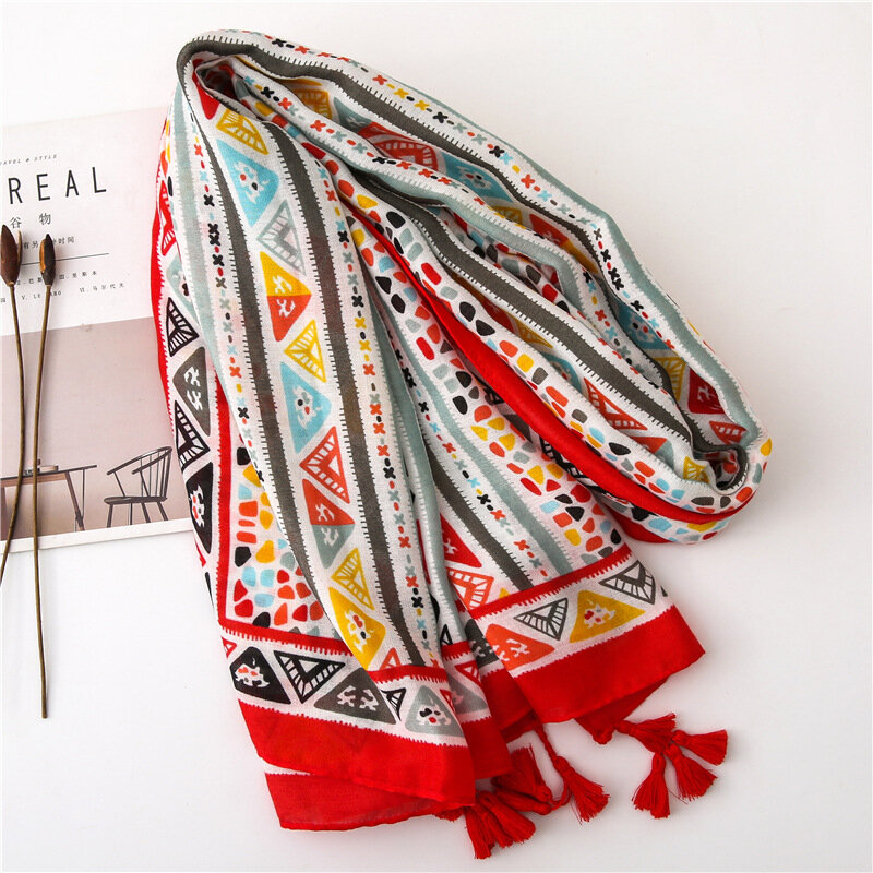 Модный шарф в этническом стиле, винтажный цветной геометрический шарф с принтом, праздничное полотенце для пляжа путешествий, шаль для вече...