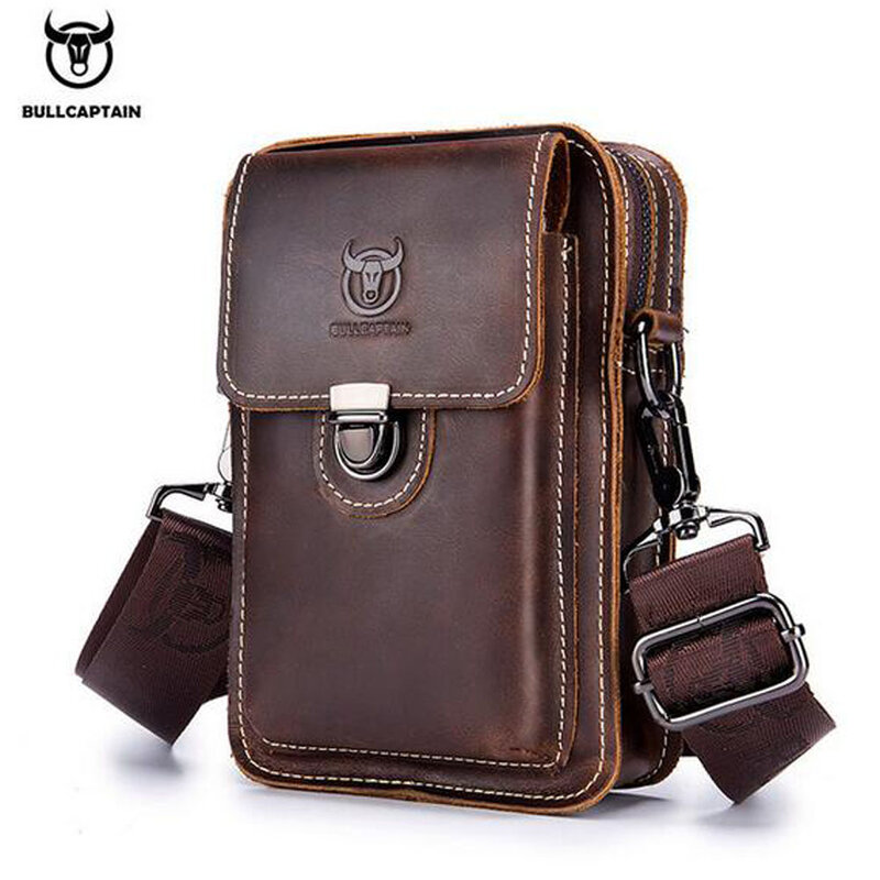 Men Genuine Leather Cross Body Bags Messenger Single Shoulder Hook Bag Cell Mobile Phone Case Purse Belt Fanny Waist Pack