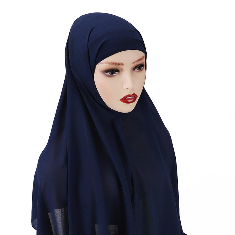 Jilbab Sifon dengan Topi Tali Elastis Topi Gelembung Warna Solid Berat Ikat Kepala Syal Regang Penutup Jilbab Penutup Kepala Turbante