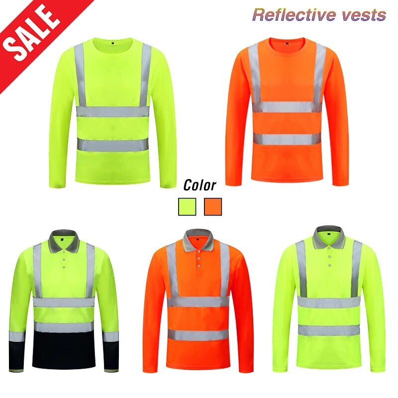 Unissex alta visibilidade reflexiva segurança camiseta secagem rápida manga longa workwear construção ao ar livre roupas de trabalho de proteção