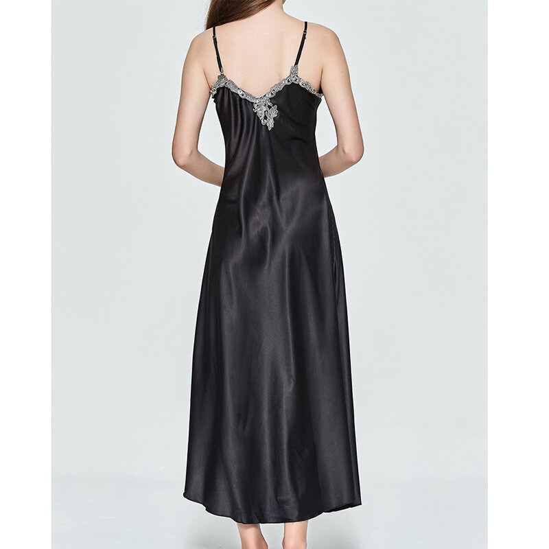 Robe de nuit en satin pour femmes, chemise de nuit sexy en V profond, robe en fibre d'été, lingerie sexy, vêtements de nuit