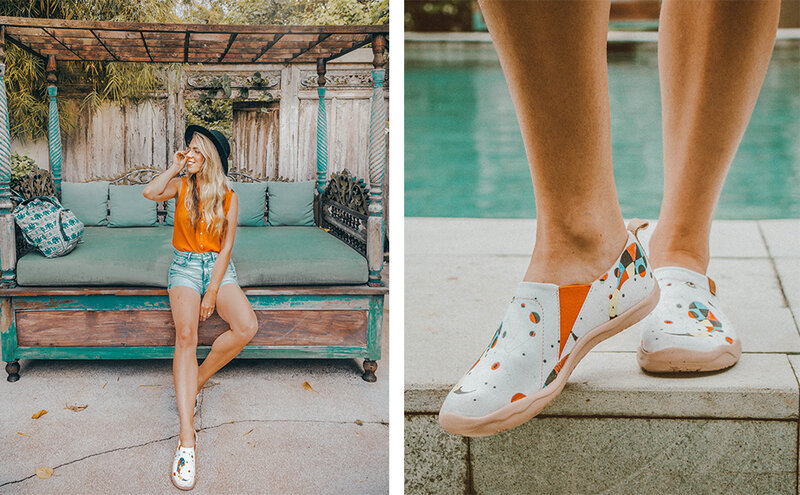 UIN Art Mocasines de mujer pintados a mano Pies anchos Zapatos de lona blancos Zapatillas de deporte para caminar para mujer Zapatos cómodos de punta redonda liviana