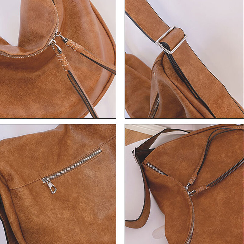 Grand sac à bandoulière rétro en cuir souple pour femmes, sac à main réglable à longue sangle pour couple, automne et hiver