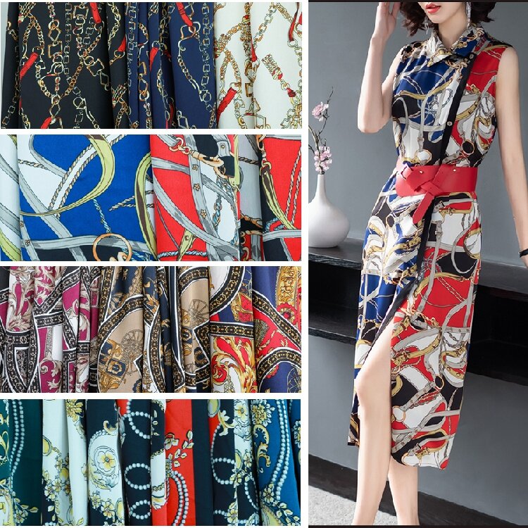 Width 59'' Chain Element High-grade Satin Chiffon Printed Fabric For Spring Summer Clothing Skirt Dress Diy Material