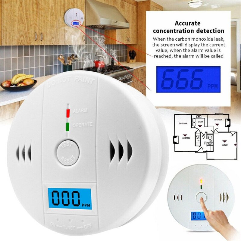 Detector de monóxido de carbono LCD, alarma, Sensor de advertencia de CO Gas, Monitor probador de alarma