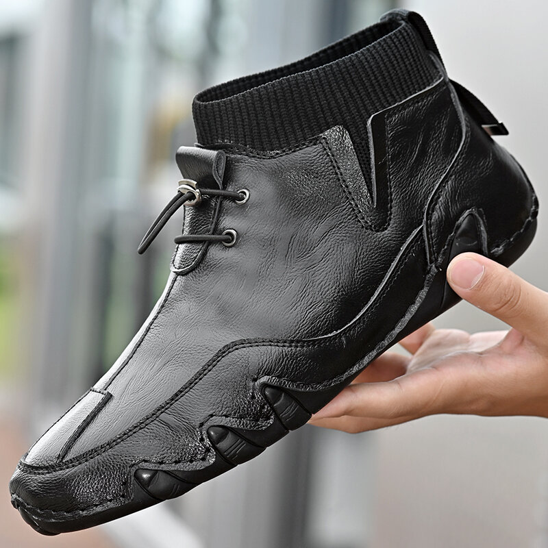 Sepatu Bot Pria Baru 2021 Sepatu Bot Pergelangan Kaki Kulit Modis Sepatu Bot Pendek Tahan Air Luar Ruangan Sepatu Bot Motor Slip On Klasik Mewah Ukuran Besar