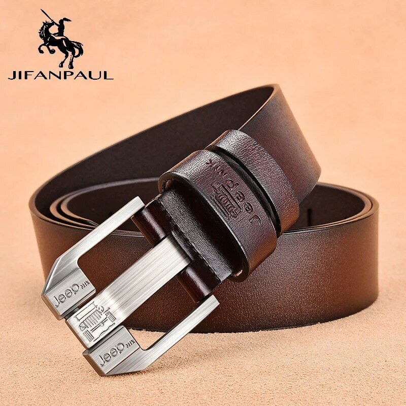 JIFANPAUL Men's genuine leather luxury brand belt high quality alloy pin buckle men's business retro youth with jeans new belt