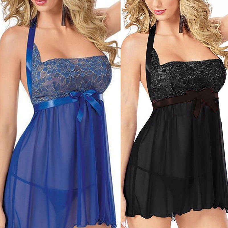 เซ็กซี่ Nightdress Deep V ลูกไม้ชุดนอนชุดชั้นในสตรีผ้าไหมซาติน Nightie Nightgown แขนกุดสลิงชุดนอนชุด