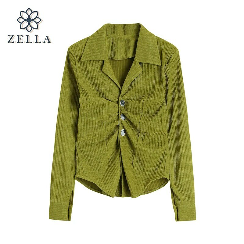 Camisa feminina escritório senhora harajuku oversize blusas e camisas tamanhos grandes verde manga longa moda mulher chique blusa 2022 y2k