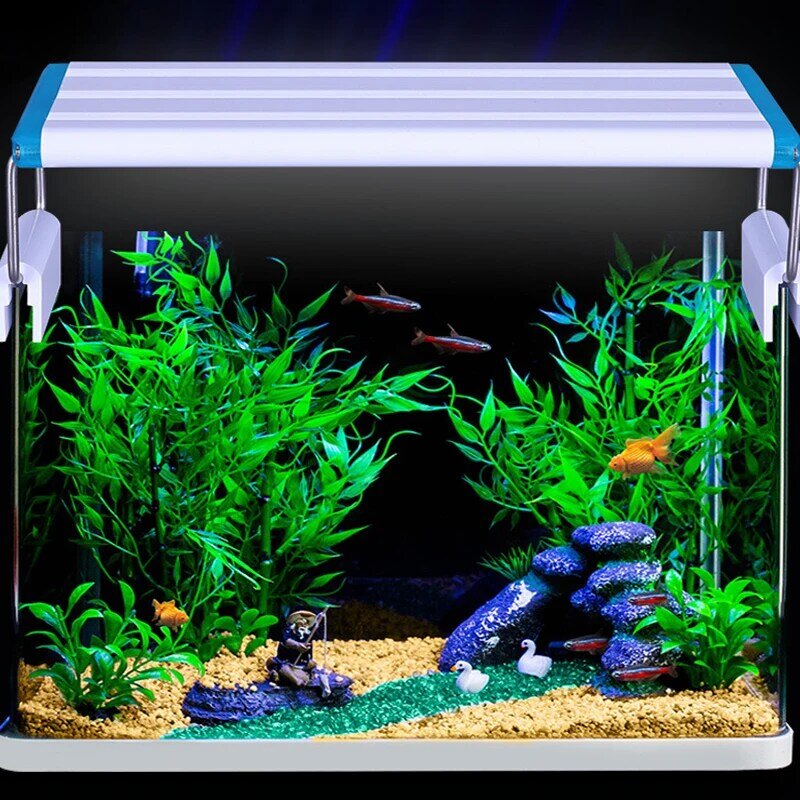 수족관 LED 조명 슈퍼 슬림 수생 식물 성장 조명, 방수 밝은 클립 램프 블루 LED 18-75cm 식물 220v