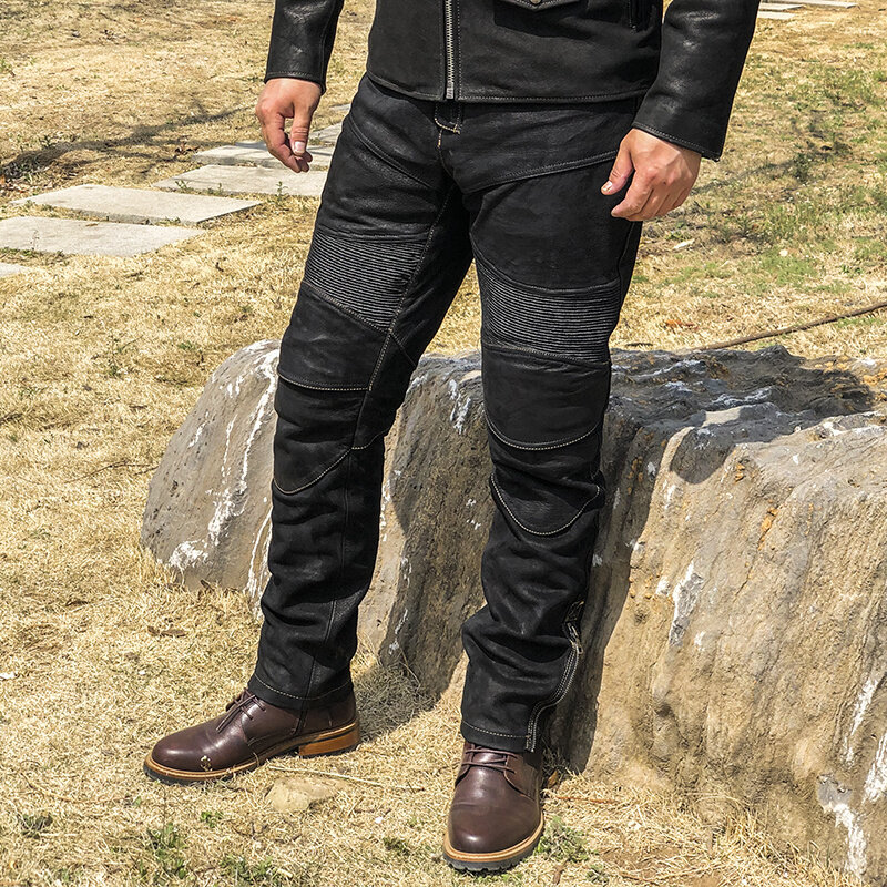 2021 черные мотоциклетные стильные брюки из натуральной кожи, мужские облегающие байкерские брюки размером 4XL из натуральной овечьей кожи на ...