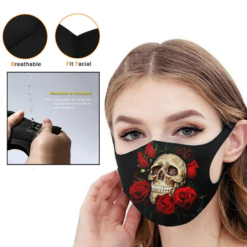 Pm2.5 lavável reutilização máscaras respiráveis crânio impressão protetora rosto shilled à prova de poeira smog-lavável máscara na europa e américa